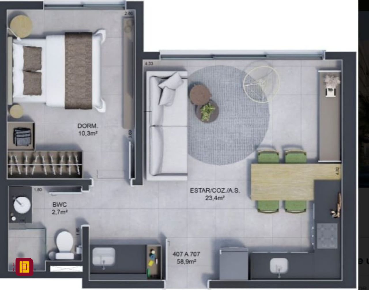Apartamento com 42m², 1 quarto, 1 garagem, no bairro Estreito em Florianópolis