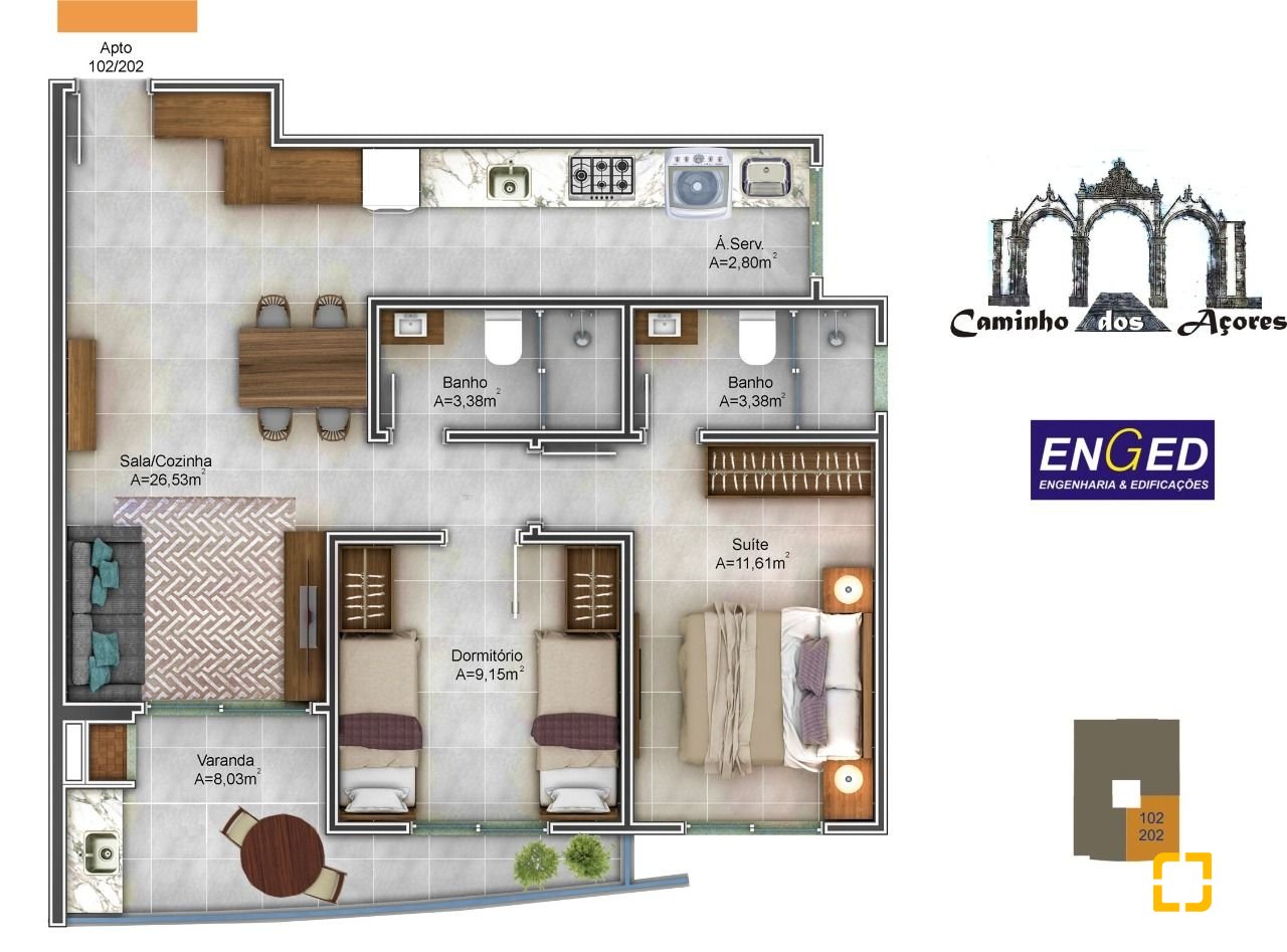 Apartamento com 73m², 3 quartos (sendo 1 suíte), 1 garagem, no bairro Açores em Florianópolis