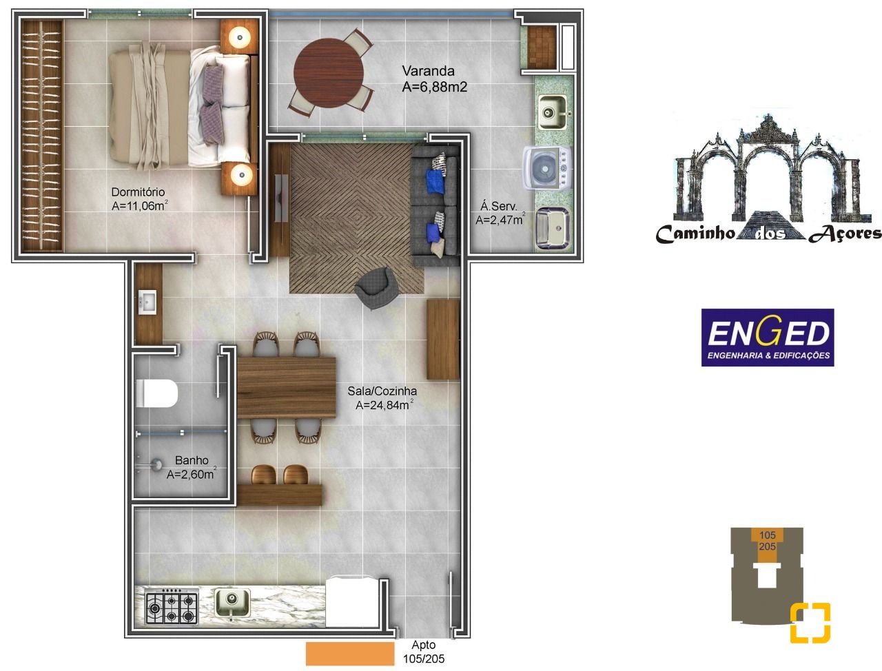 Apartamento com 53m², 1 quarto, 1 garagem, no bairro Açores em Florianópolis