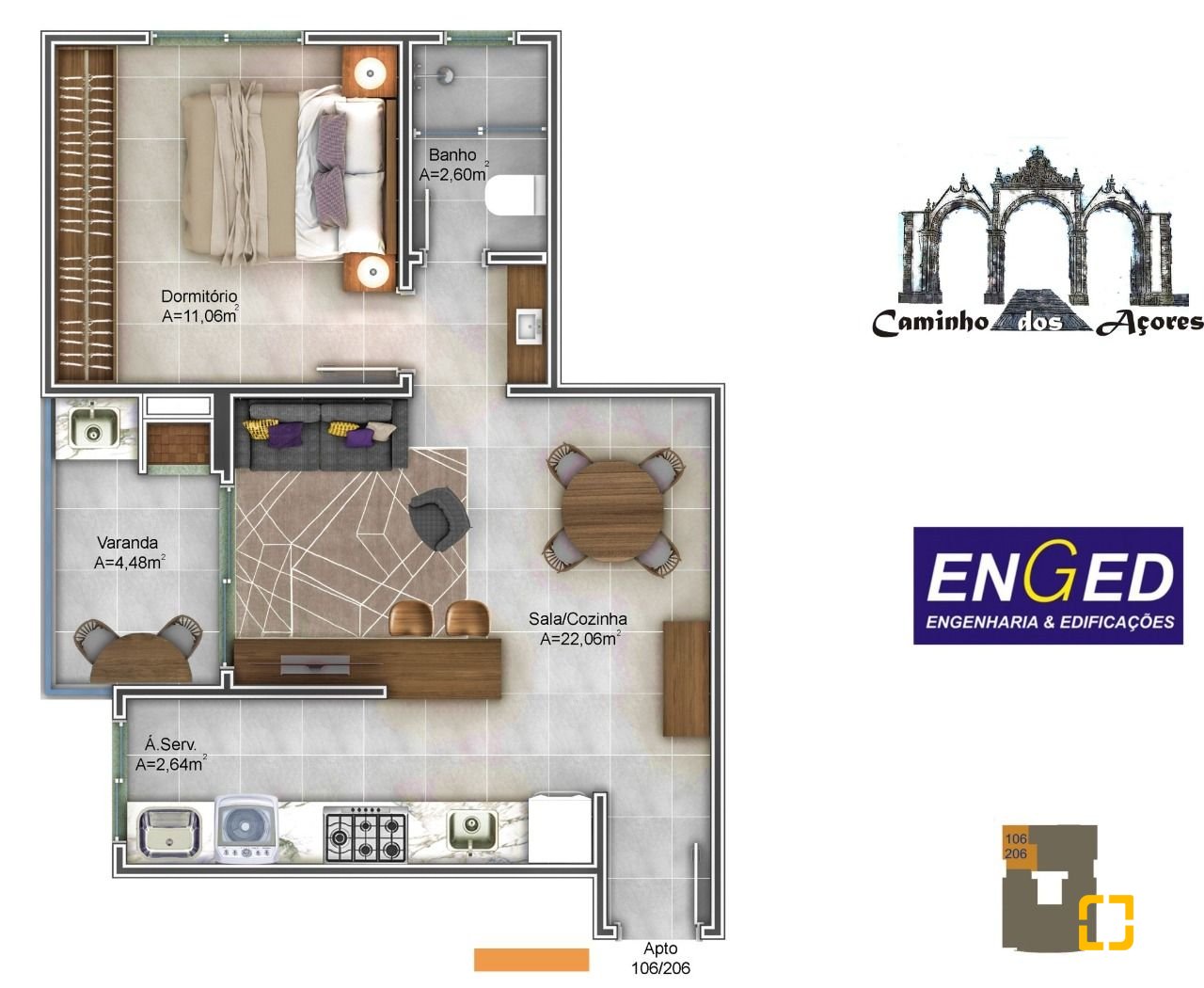 Apartamento com 48m², 1 quarto, 1 garagem, no bairro Pântano do Sul em Florianópolis