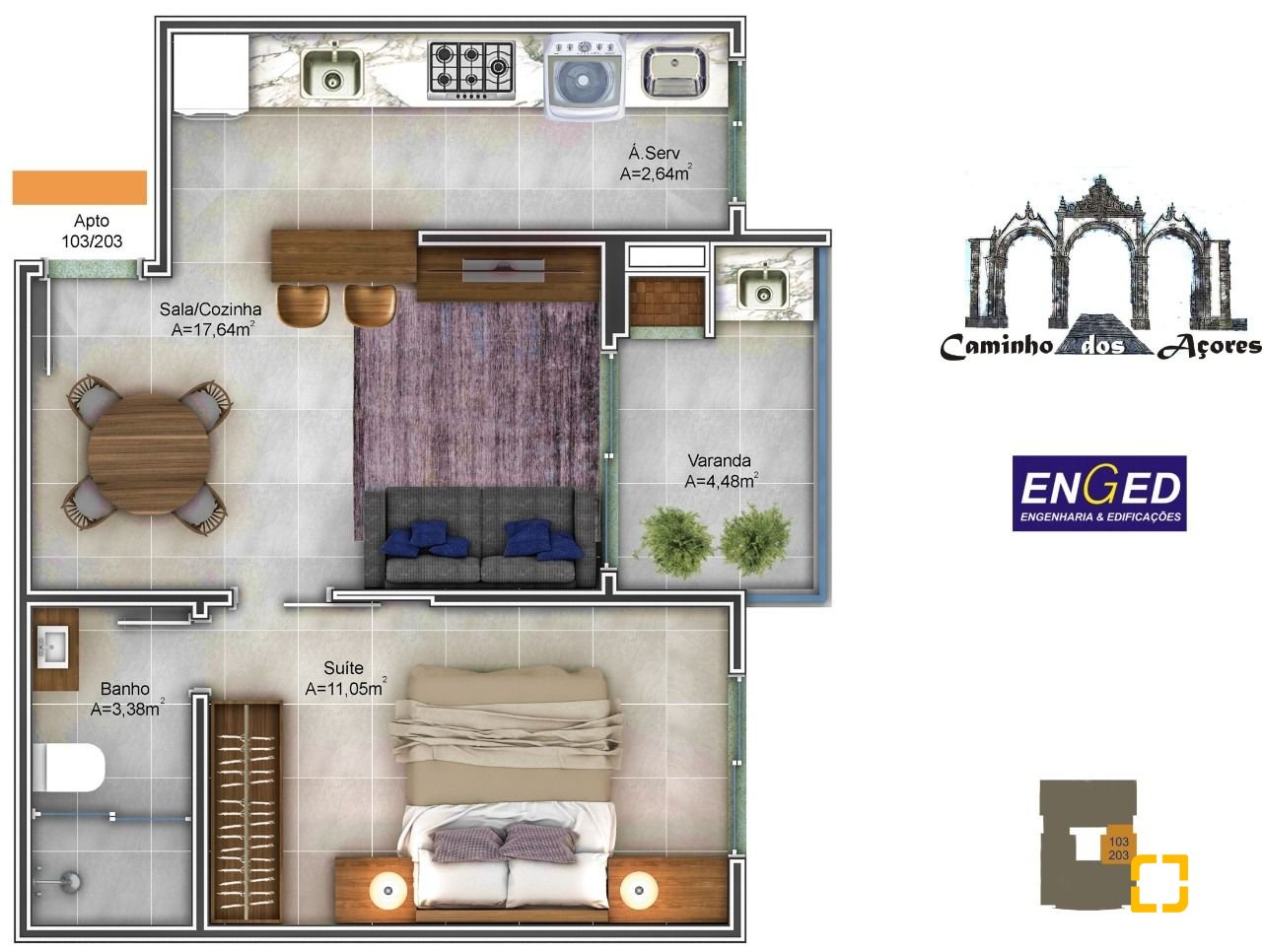 Apartamento com 44m², 1 quarto, 1 garagem, no bairro Açores em Florianópolis
