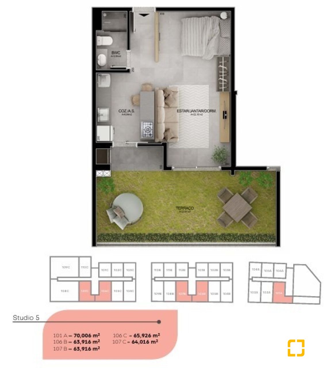 Studio com 70m², 2 quartos (sendo 1 suíte), 1 garagem, no bairro Campeche em Florianópolis