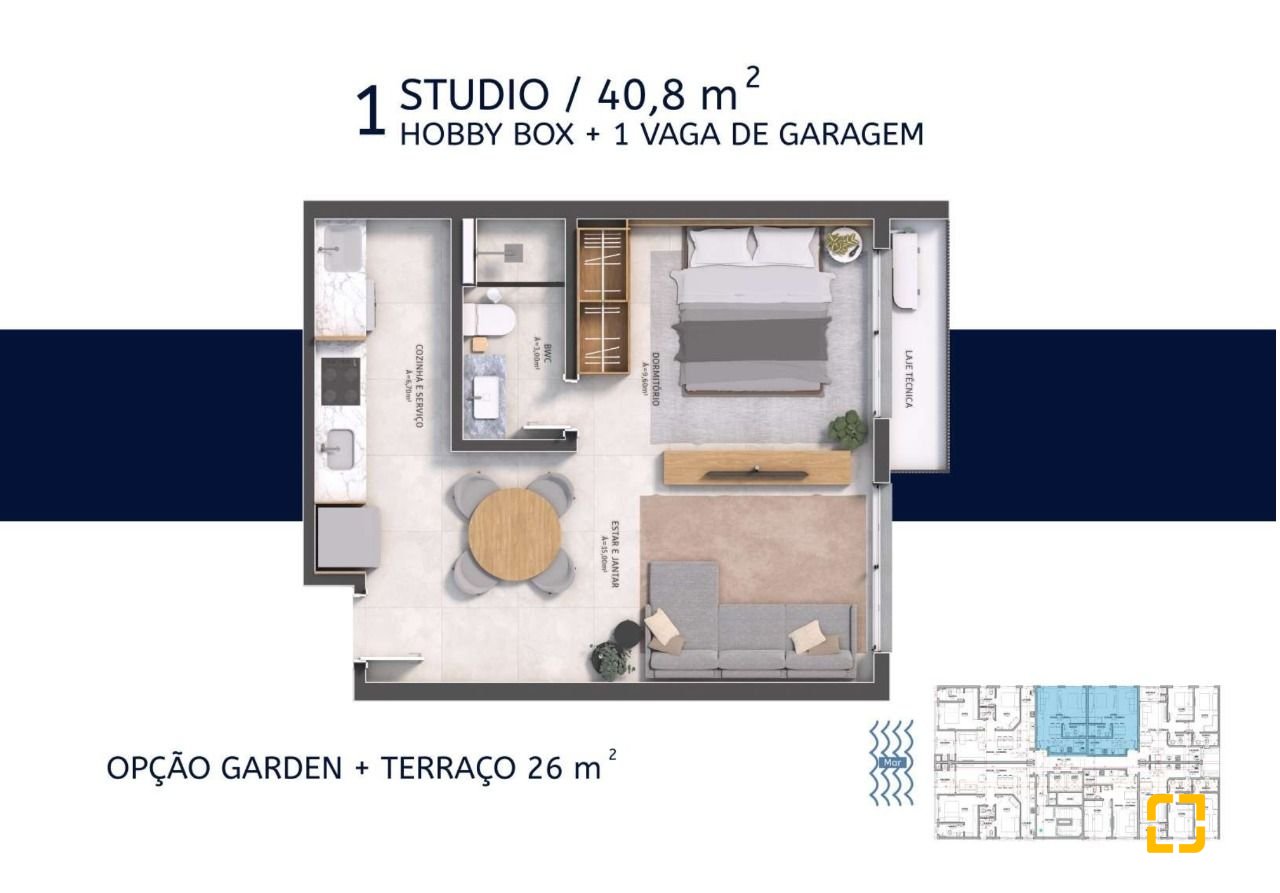 Studio com 40m², 1 quarto, 1 garagem, no bairro Saco dos Limoes em Florianópolis