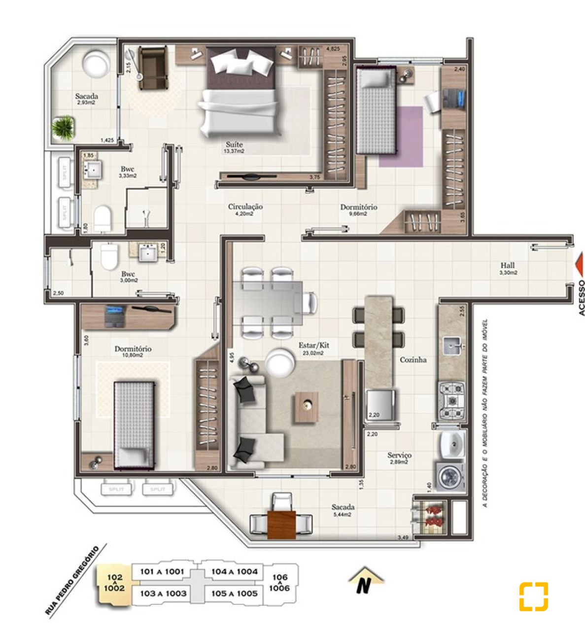 Apartamento com 92m², 3 quartos (sendo 1 suíte), 1 garagem, no bairro Barreiros em São José