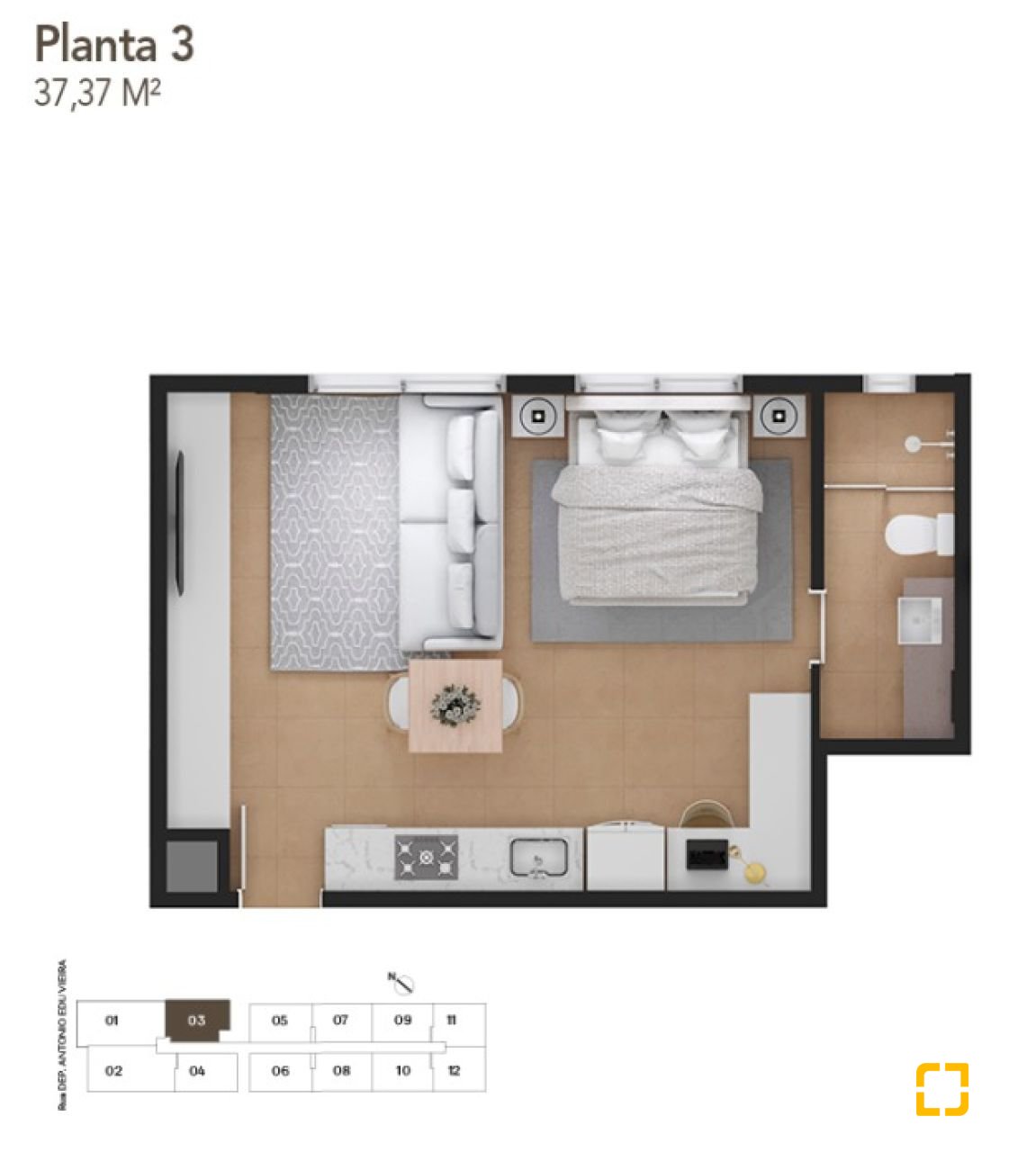 Loft com 37m², 2 quartos (sendo 1 suíte), 1 garagem, no bairro Pantanal em Florianópolis