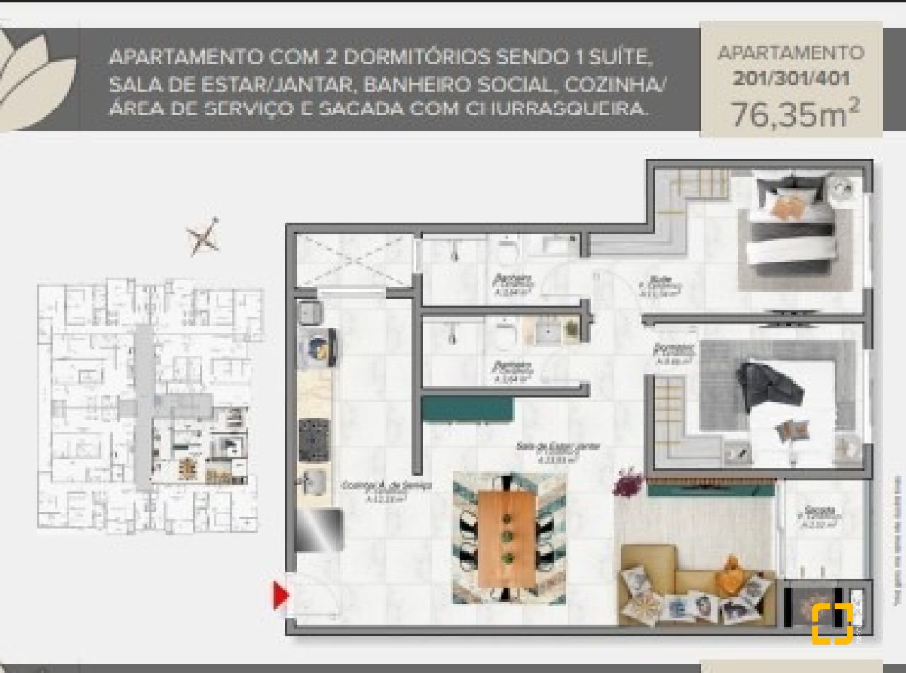 Apartamento com 66m², 3 quartos (sendo 1 suíte), 1 garagem, no bairro Cachoeira do Bom Jesus em Florianópolis