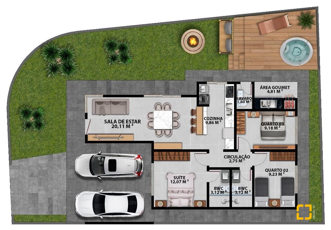 Casa com 113m², 3 quartos (sendo 1 suíte), 2 garagens, no bairro Forquilhas em São José
