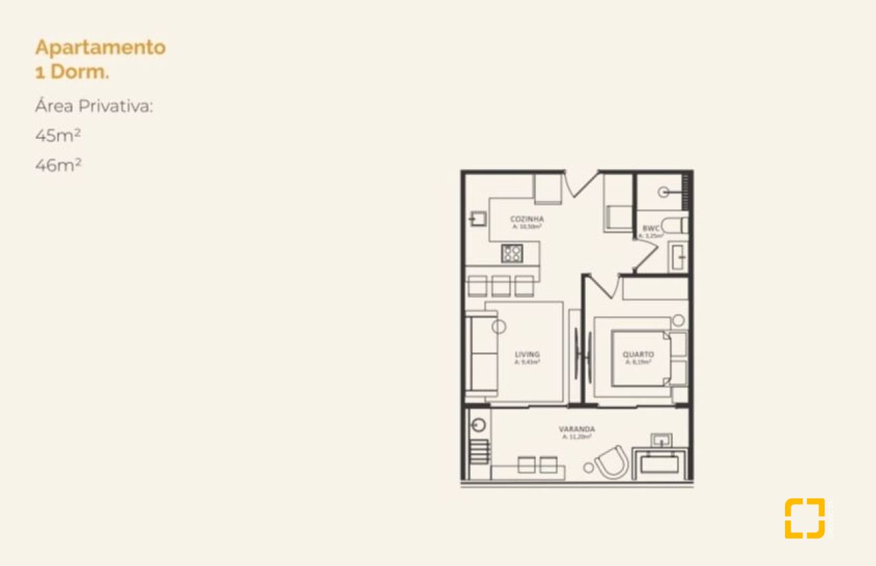 Apartamento com 45m², 1 quarto, 1 garagem, no bairro Morro das Pedras em Florianópolis