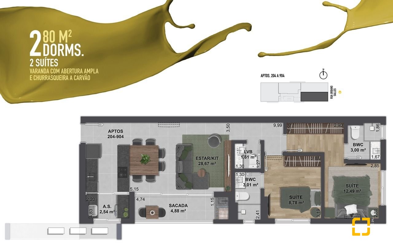 Apartamento com 80m², 4 quartos (sendo 2 suítes), 1 garagem, no bairro Centro em Florianópolis