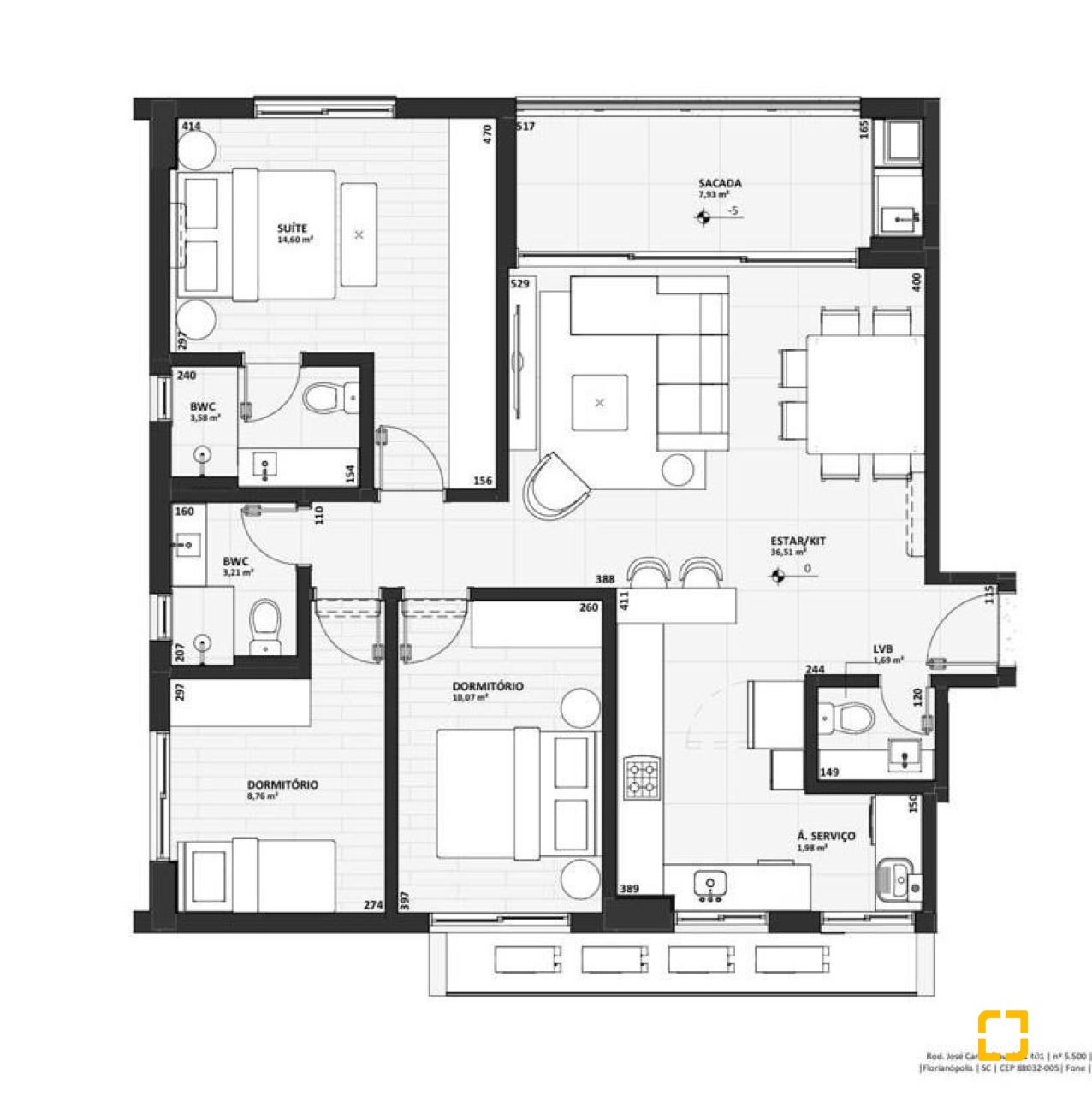 Apartamento com 107m², 4 quartos (sendo 1 suíte), 2 garagens, no bairro Centro em Florianópolis