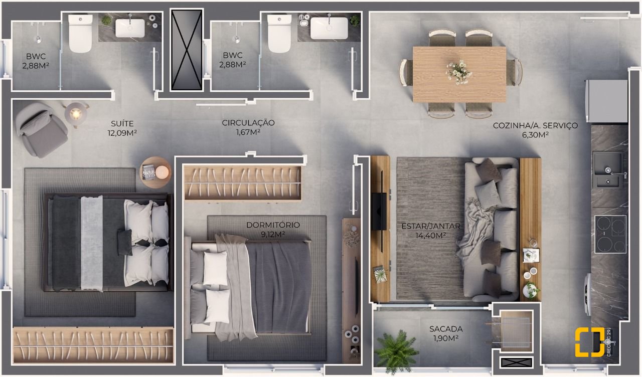Apartamento com 59m², 3 quartos (sendo 1 suíte), 1 garagem, no bairro Ingleses em Florianópolis