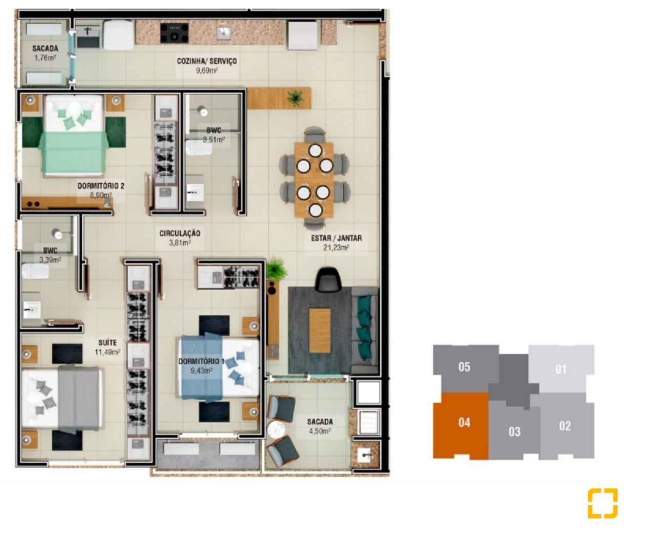Apartamento com 90m², 4 quartos (sendo 1 suíte), 2 garagens, no bairro Pagani em Palhoça