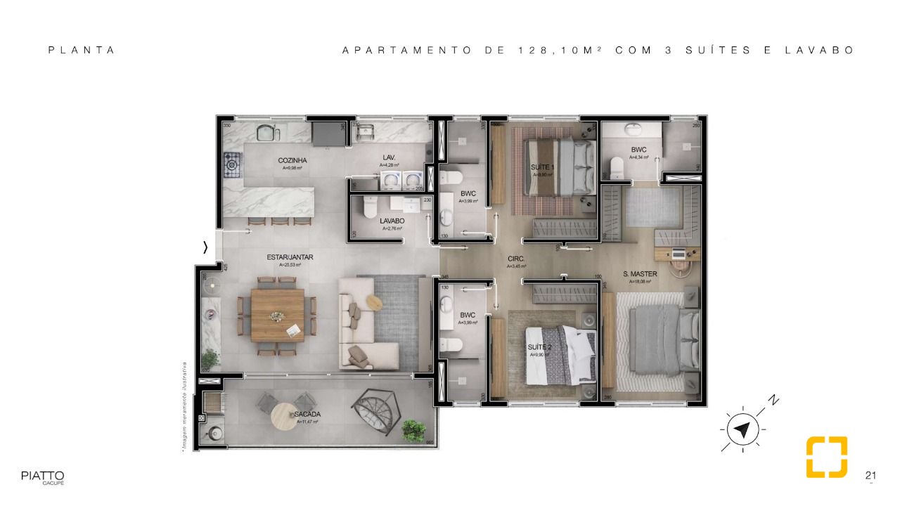 Apartamento com 128m², 6 quartos (sendo 3 suítes), 2 garagens, no bairro Cacupé em Florianópolis