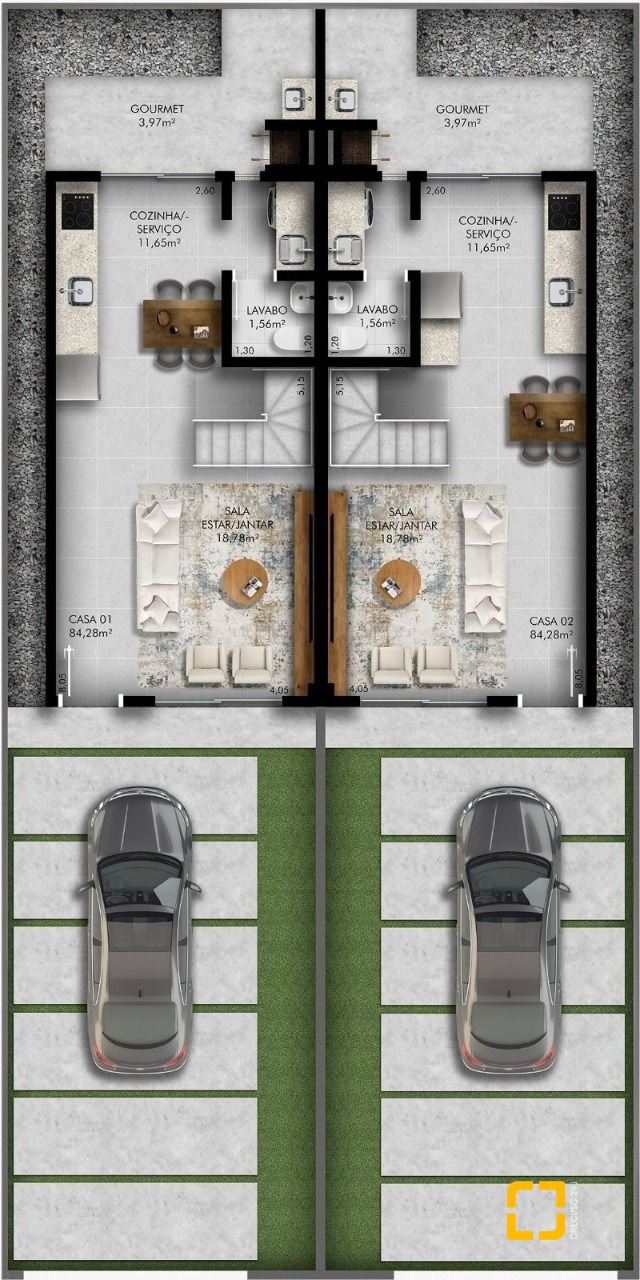 Casa com 84m², 2 quartos (sendo 2 suítes), 1 garagem, no bairro Centro em Palhoça