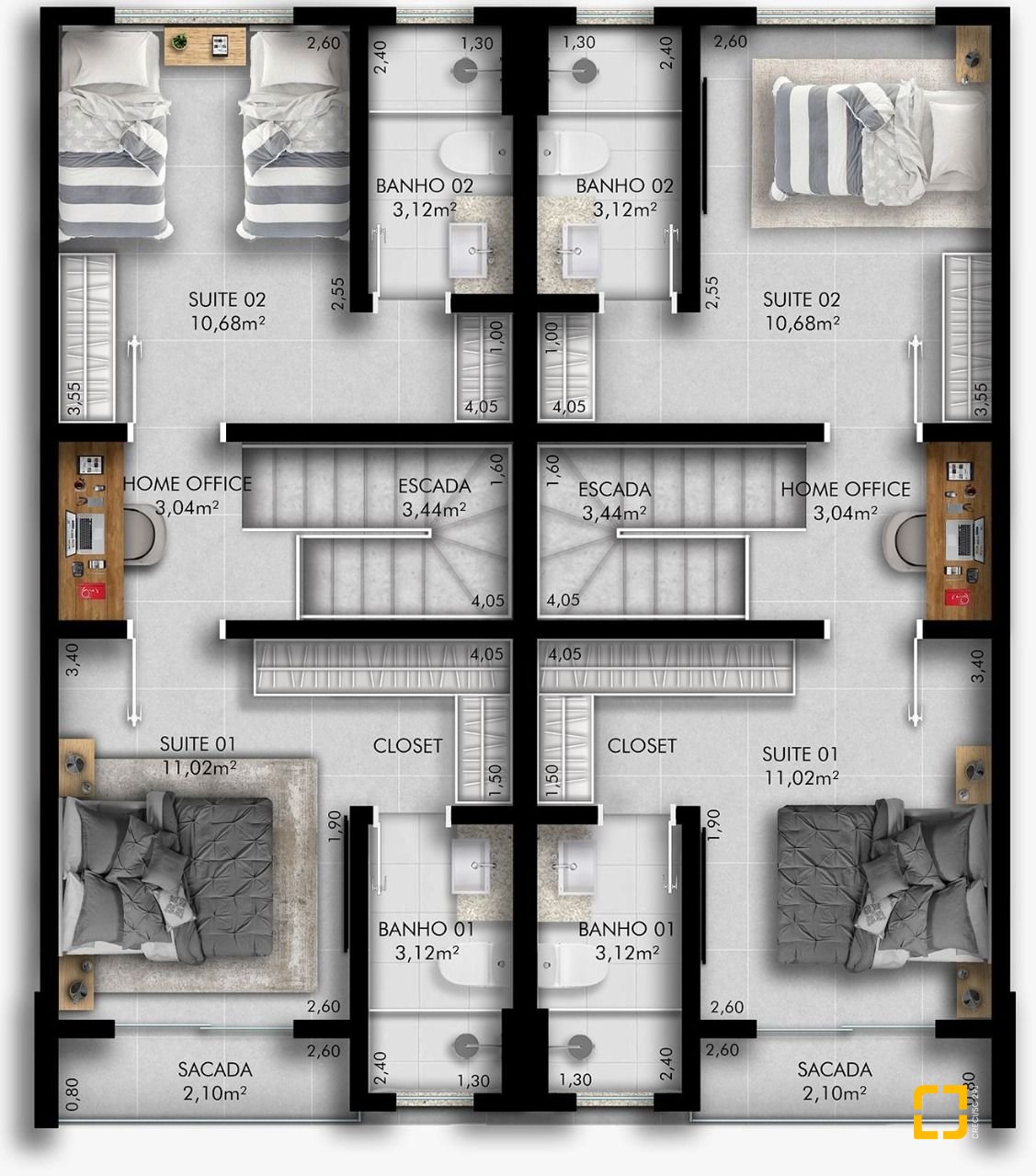 Casa com 84m², 2 quartos (sendo 2 suítes), 1 garagem, no bairro Centro em Palhoça