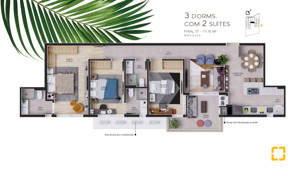Apartamento com 109m², 5 quartos (sendo 2 suítes), 2 garagens, no bairro Cacupé em Florianópolis