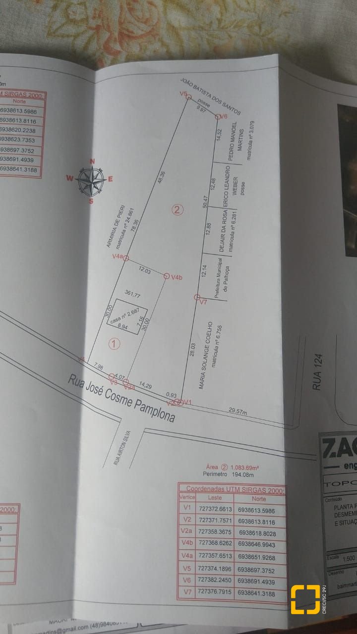 Terreno com 1451m², no bairro Bela Vista em Palhoça