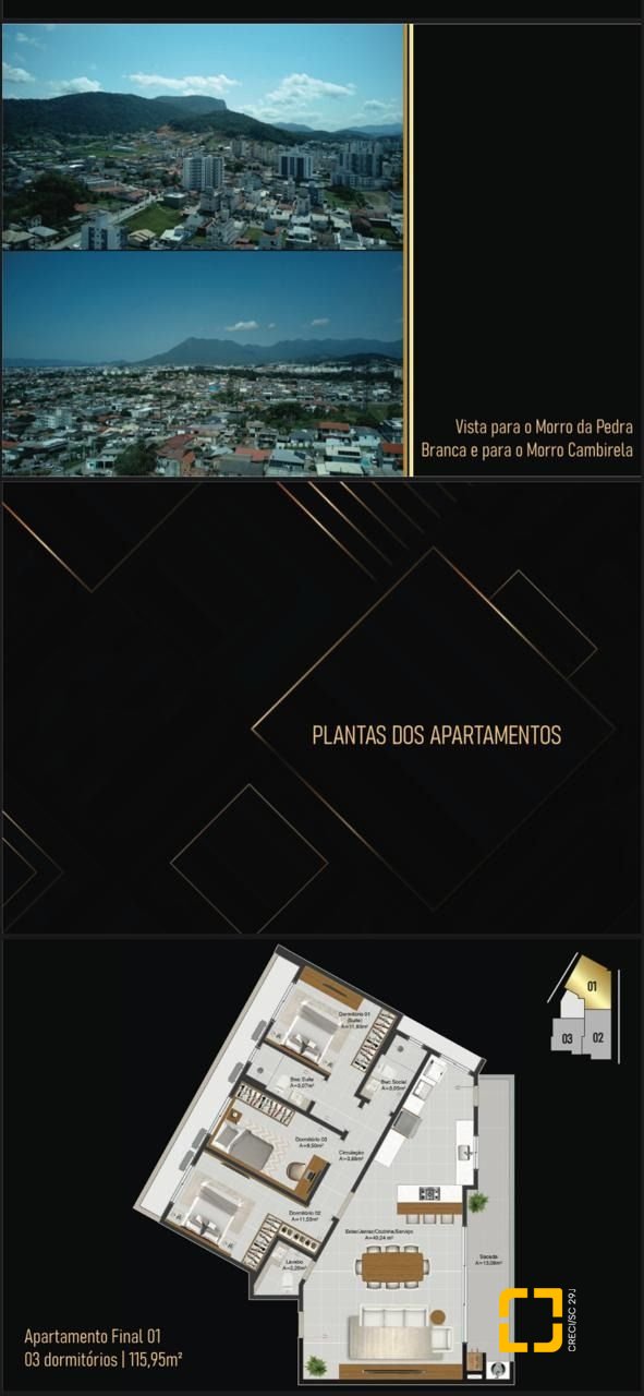 Apartamento com 115m², 4 quartos (sendo 1 suíte), 1 garagem, no bairro Pagani em Palhoça