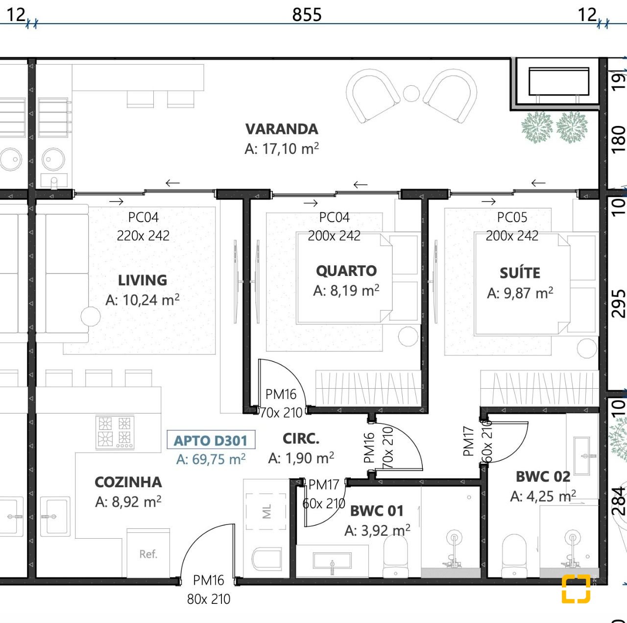 Apartamento com 69m², 3 quartos (sendo 1 suíte), 1 garagem, no bairro Morro das Pedras em Florianópolis