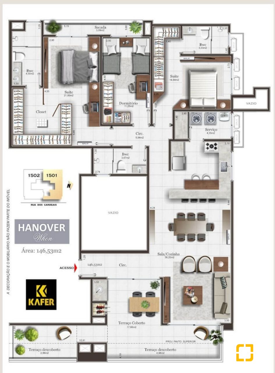 Cobertura com 125m², 3 quartos (sendo 2 suítes), 2 garagens, no bairro Pedra Branca em Palhoça