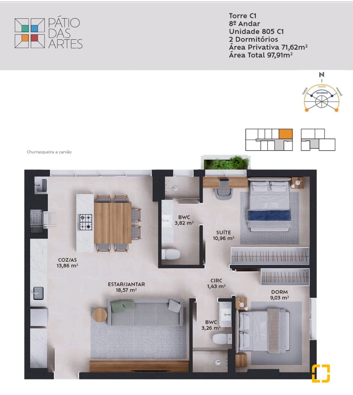 Apartamento com 71m², 3 quartos (sendo 1 suíte), 1 garagem, no bairro Pedra Branca em Palhoça