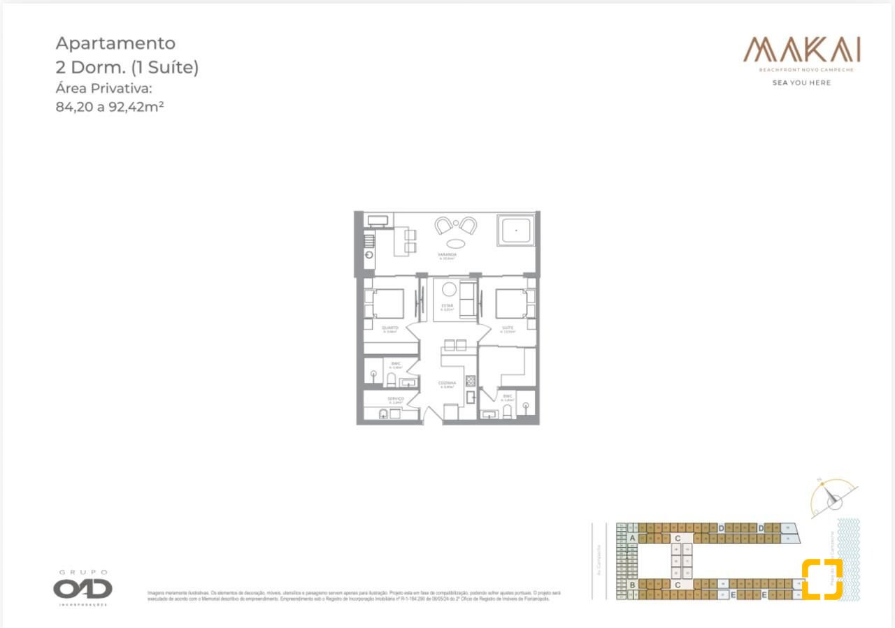 Apartamento com 84m², 3 quartos (sendo 1 suíte), 1 garagem, no bairro Campeche em Florianópolis