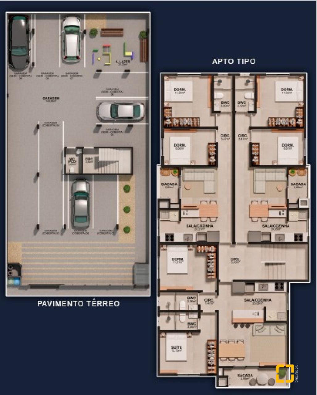 Apartamento com 57m², 2 quartos, 1 garagem, no bairro Serraria em São José