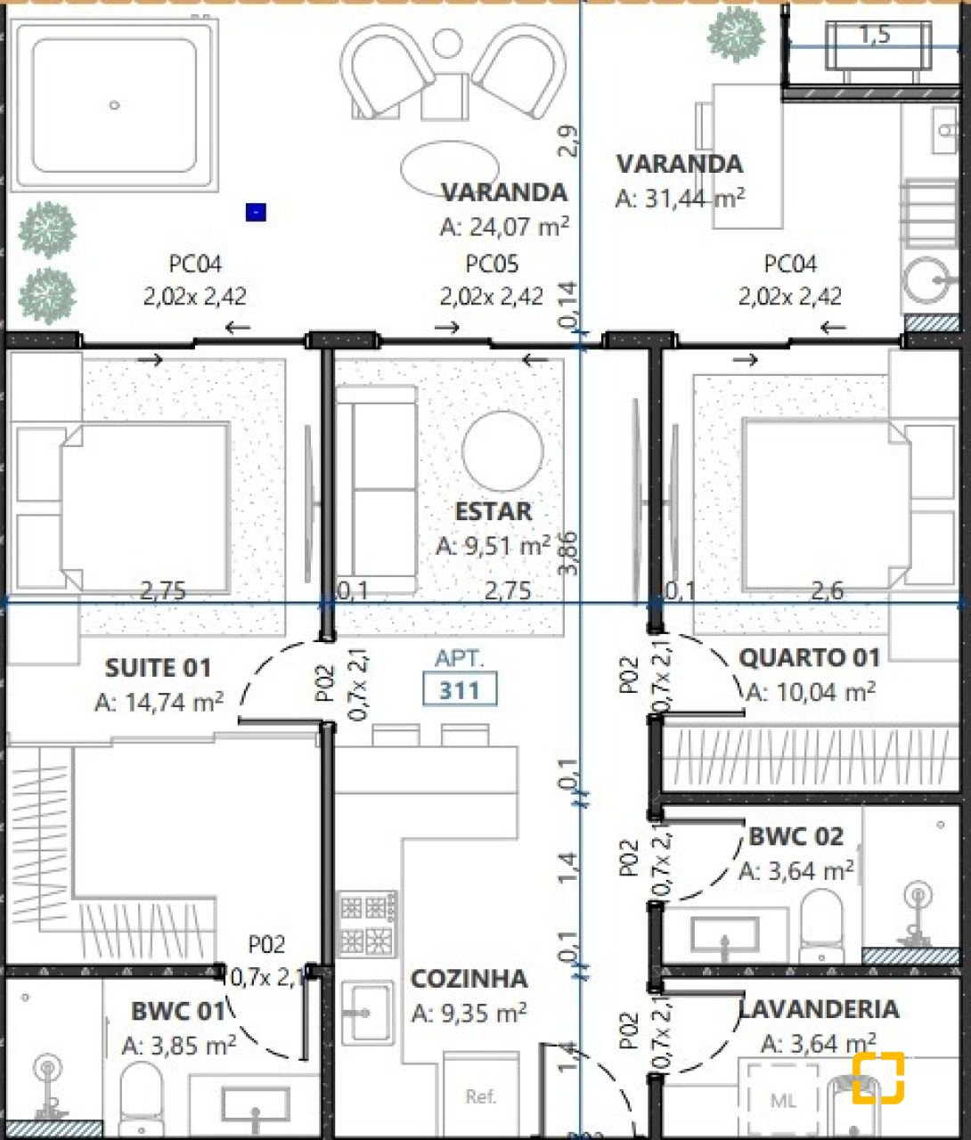 Apartamento com 84m², 3 quartos (sendo 1 suíte), 1 garagem, no bairro Campeche em Florianópolis