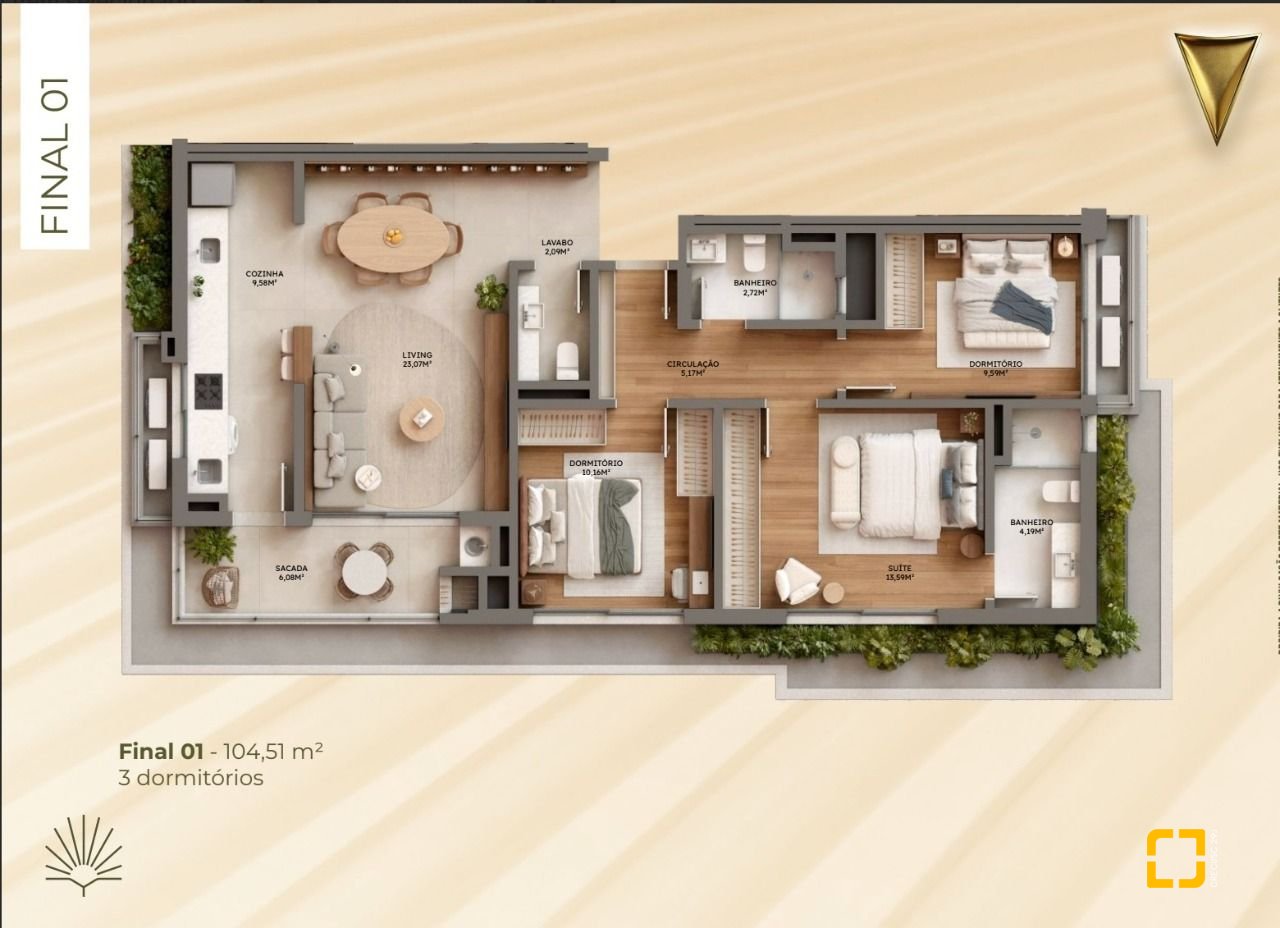 Apartamento com 104m², 4 quartos (sendo 1 suíte), 2 garagens, no bairro Campeche em Florianópolis