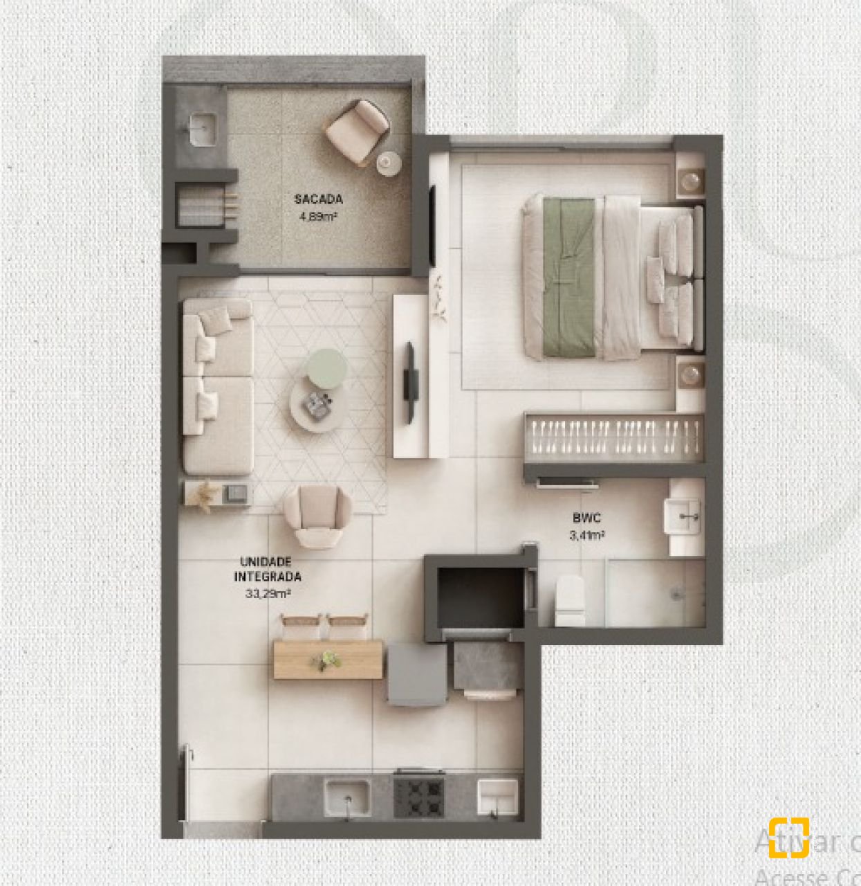 Apartamento com 49m², 1 quarto, 1 garagem, no bairro Cachoeira do Bom Jesus em Florianópolis