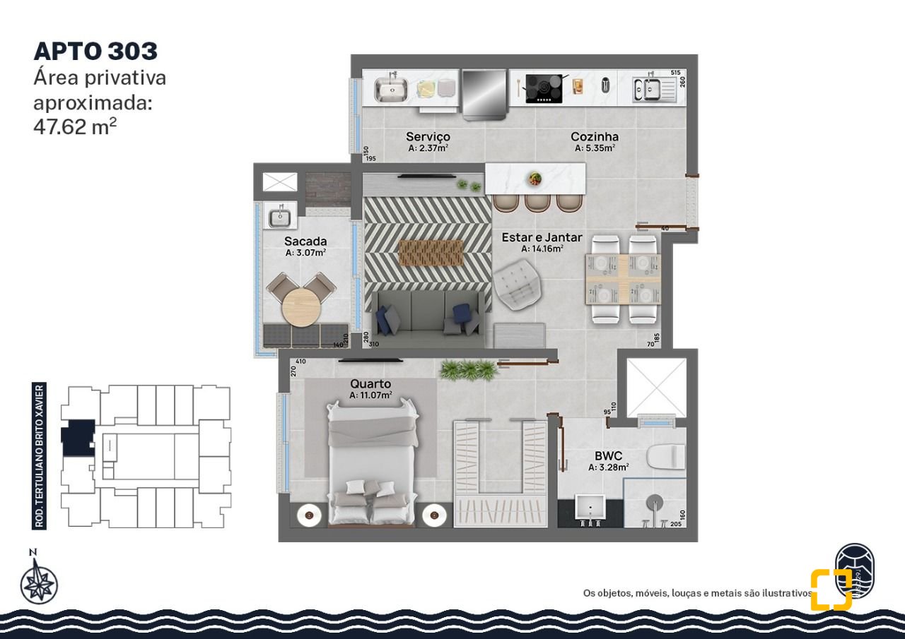 Apartamento com 47m², 1 quarto, 1 garagem, no bairro Canasvieiras em Florianópolis