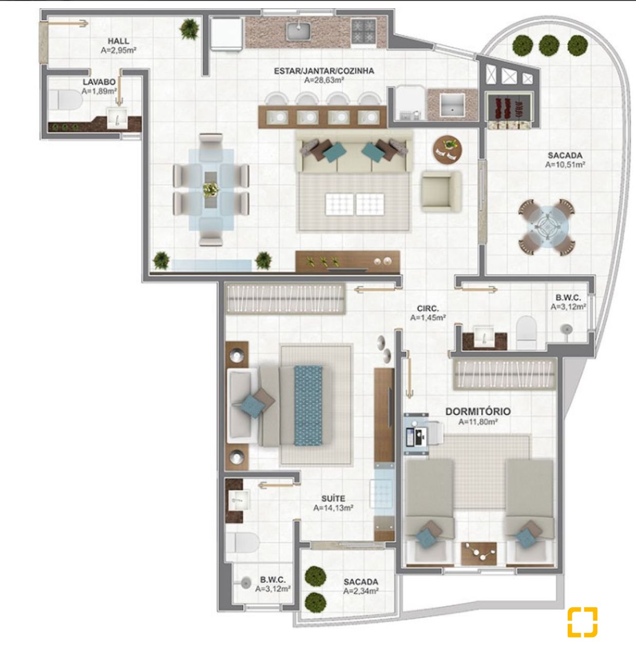 Apartamento com 92m², 2 quartos (sendo 1 suíte), 2 garagens, no bairro Barreiros em São José