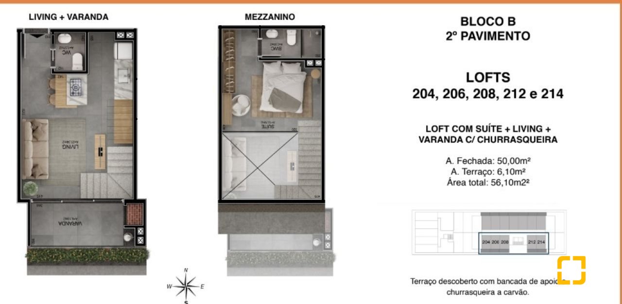 Loft com 54m², 2 quartos (sendo 1 suíte), no bairro Campeche em Florianópolis