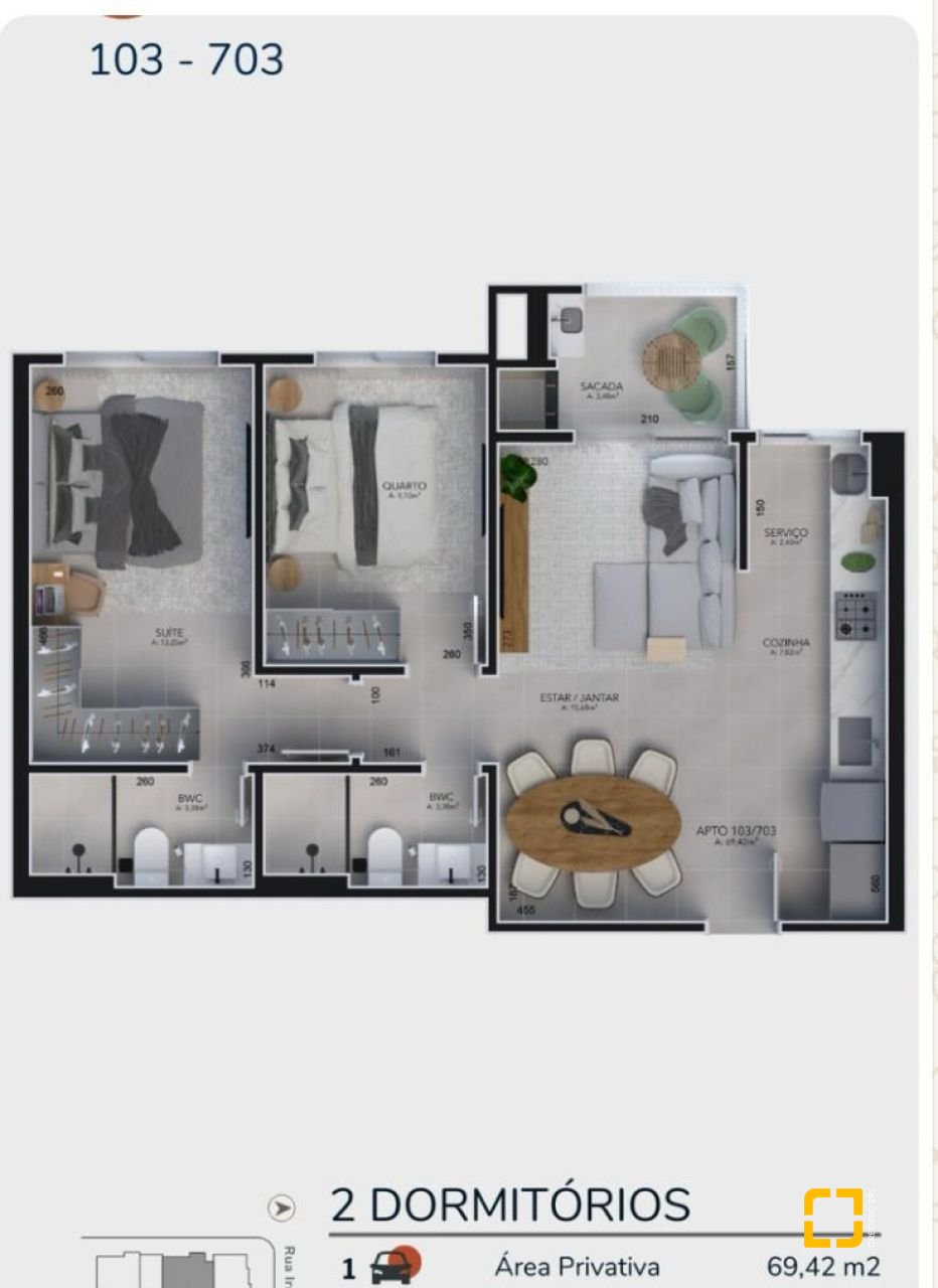 Apartamento com 69m², 3 quartos (sendo 1 suíte), 1 garagem, no bairro Centro em Florianópolis
