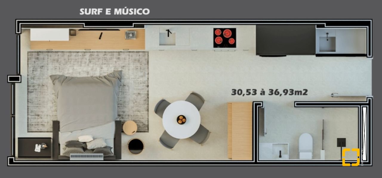 Studio com 34m², 1 quarto, 1 garagem, no bairro Trindade em Florianópolis