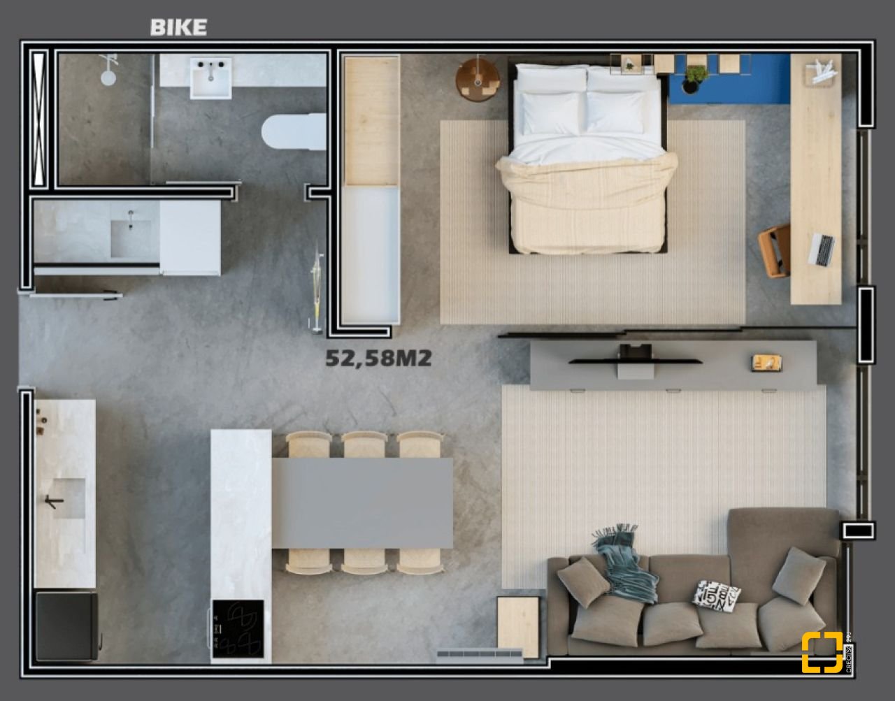 Apartamento com 52m², 1 quarto, 1 garagem, no bairro Trindade em Florianópolis