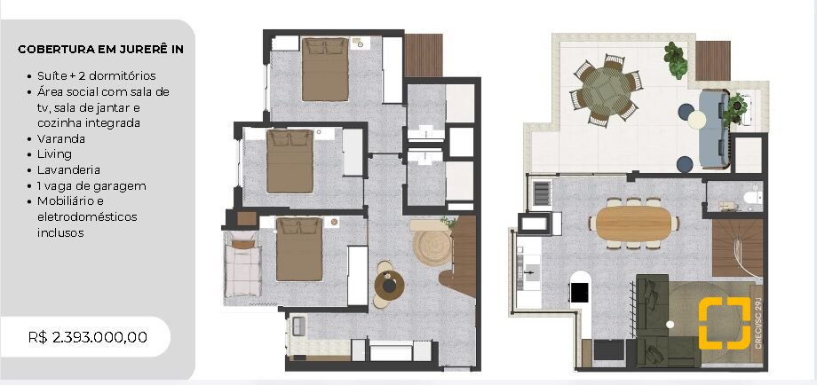 Cobertura com 118m², 3 quartos (sendo 1 suíte), 1 garagem, no bairro Jurerê Internacional em Florianópolis