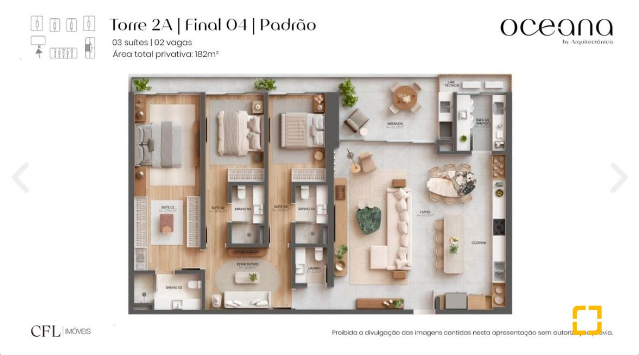 Apartamento com 181m², 3 quartos (sendo 3 suítes), 2 garagens, no bairro Jurerê Internacional em Florianópolis