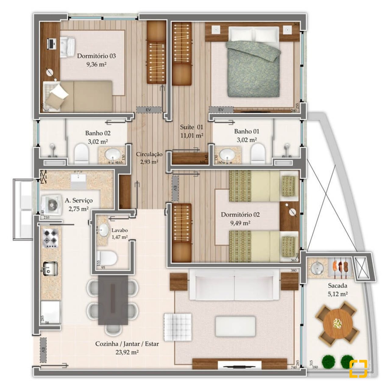 Apartamento com 85m², 4 quartos (sendo 1 suíte), 2 garagens, no bairro Estreito em Florianópolis