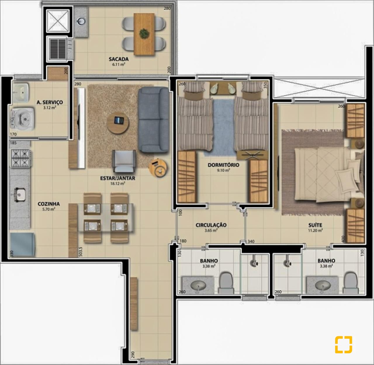 Apartamento com 71m², 3 quartos (sendo 1 suíte), 1 garagem, no bairro Saco Grande em Florianópolis