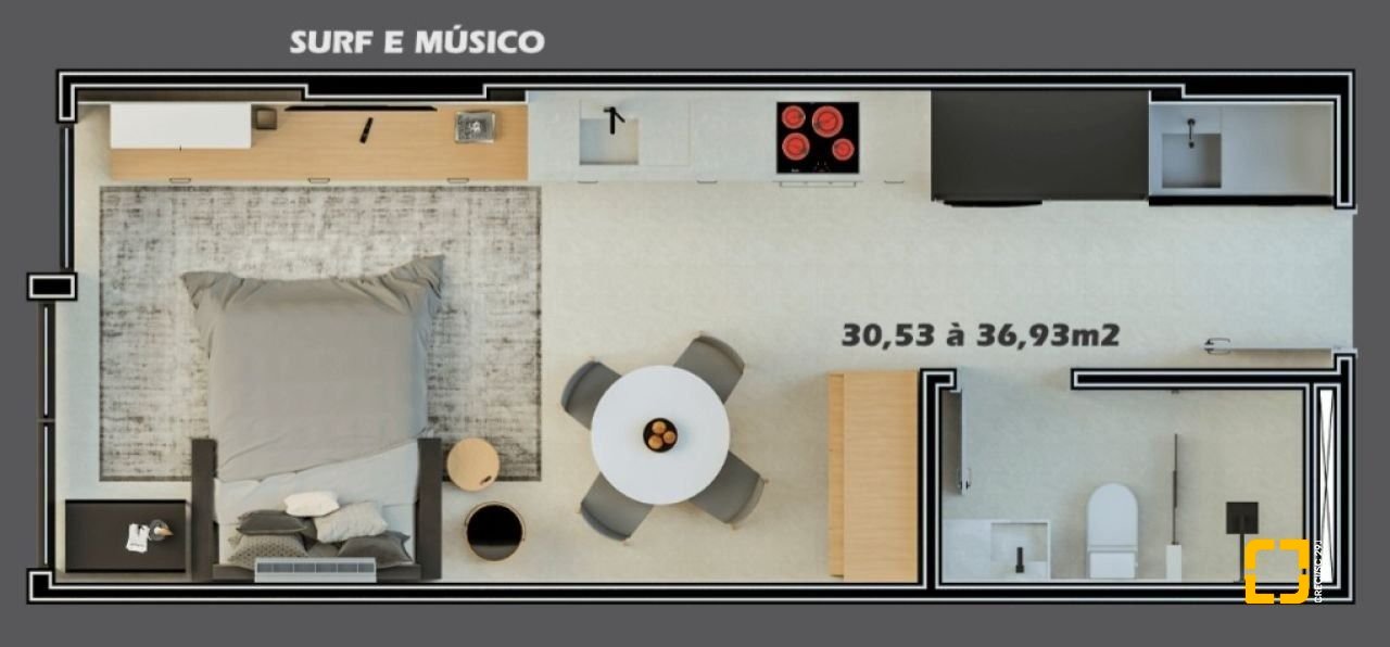 Studio com 44m², 1 quarto, 1 garagem, no bairro Trindade em Florianópolis