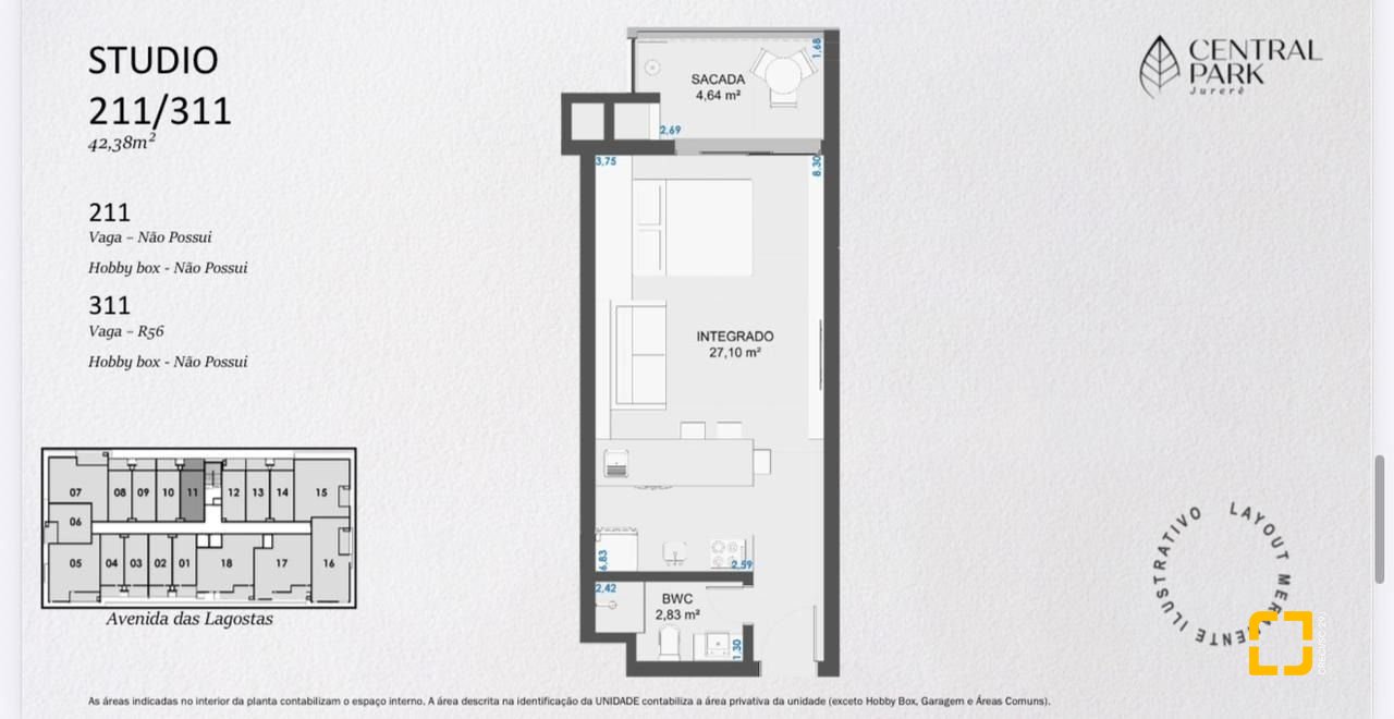 Studio com 42m², 1 quarto, 1 garagem, no bairro Jurerê Internacional em Florianópolis