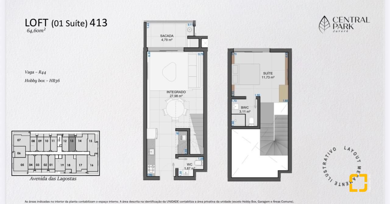 Loft com 64m², 1 quarto (sendo 1 suíte), 1 garagem, no bairro Jurerê Internacional em Florianópolis
