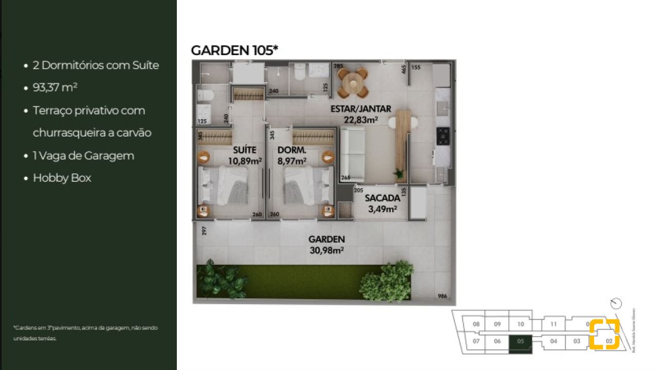 Apartamento com 93m², 2 quartos (sendo 1 suíte), 1 garagem, no bairro Cacupé em Florianópolis