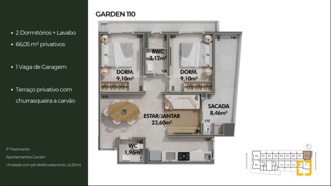 Apartamento com 66m², 2 quartos, 1 garagem, no bairro Cachoeira do Bom Jesus em Florianópolis