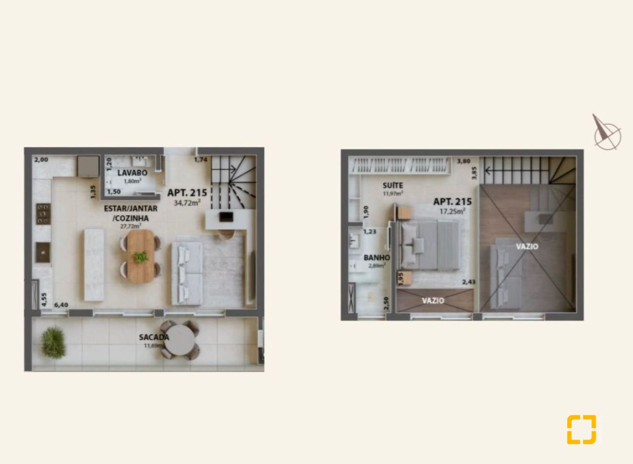 Loft com 64m², 2 quartos (sendo 1 suíte), 1 garagem, no bairro Campeche em Florianópolis