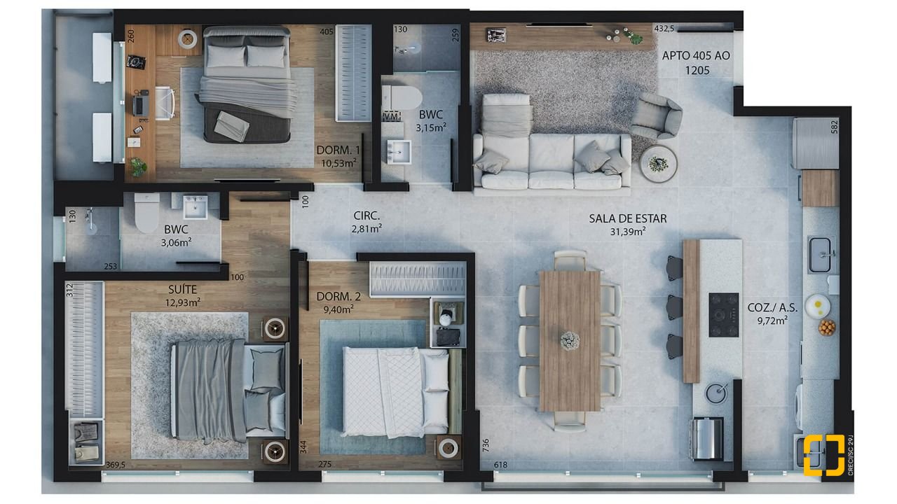 Apartamento com 94m², 4 quartos (sendo 1 suíte), 2 garagens, no bairro Estreito em Florianópolis