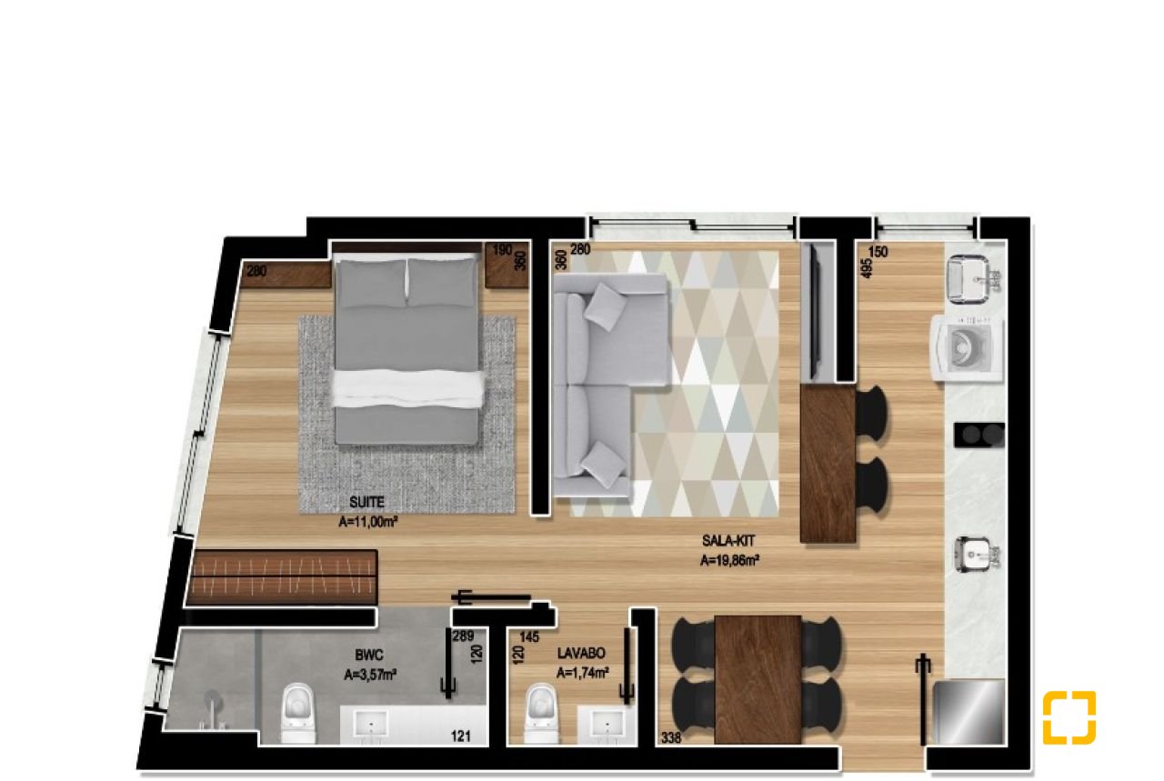 Apartamento com 43m², 1 quarto (sendo 1 suíte), 1 garagem, no bairro Trindade em Florianópolis