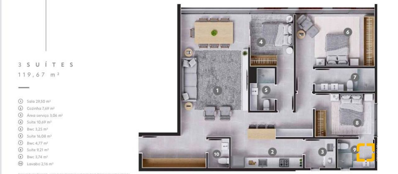Apartamento com 119m², 3 quartos (sendo 3 suítes), 2 garagens, no bairro Jurerê em Florianópolis